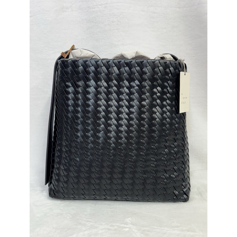 Woven Bucket Bag - A New Day - Black Adjustable- Crossbody or Shoulder Strap